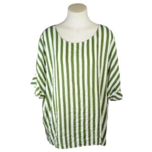 Green and White Striped flutter Sleeve Boxy Blouse sz 22 guc